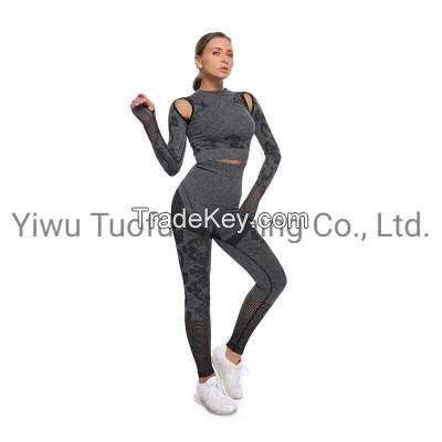Women Activewear Sets Autumn and Winter Seamless Fitness Long-Sleeved Trousers 2 Pieces High Waisted Yoga Wear