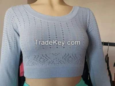 Fitting Yoga Long Sleeved Blouse for Female T Shirts Long-Sleeved Fitness Top