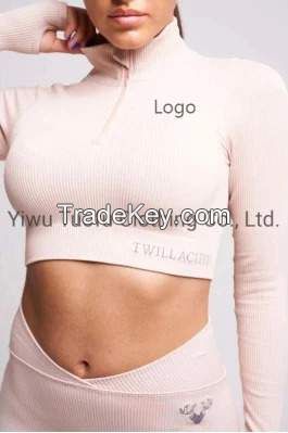 women Seamless sportswear gym wear Fitness  Yoga Wear long sleeve crop top