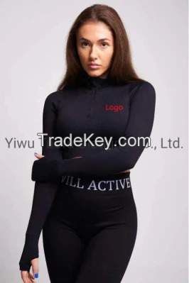 women Seamless sportswear gym wear Fitness  Yoga Wear long sleeve crop top