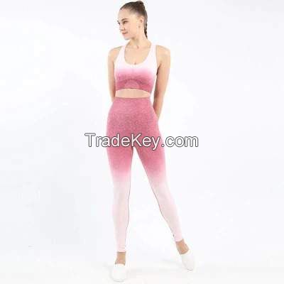 Custom Workout Fitness Seamless Butt Lifting Pants Leggings and Bra Gym  Sports Wear 2PC Yoga Suit for Women By YiWu Tuofu clothing co., Ltd