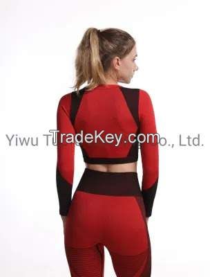 Ladies seamless sporgs wear gym wear yoga wear fitness and active wear sport long sleeve crop top