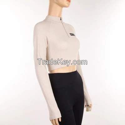 women Seamless sportswear gym wear Fitness  Yoga Wear long sleeve crop top