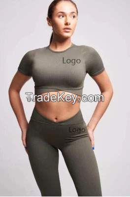 Ladies seamless sportswear gym wear yoga wear fitness wear active sport short sleeve top