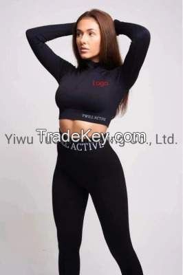 women Seamless sportswear gym wear Fitness  Yoga Wear long sleeve crop top