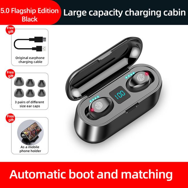 F9 TWS Bluetooth 5.0 Earphone Wireless Headphone Stereo Min Headset Sport Earbuds Microphone With Charging Box For Smart Phone