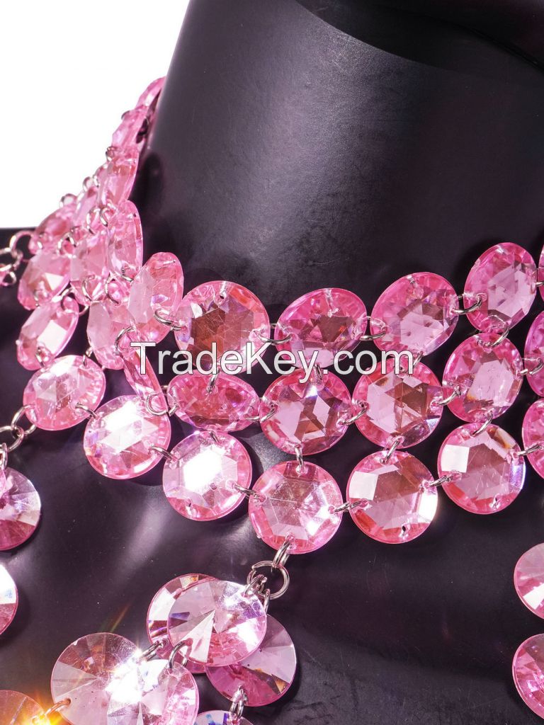 Party Sexy Bling Diamond Gem Handmade Splicing Acrylicacid Backless Suit Tops Skrit