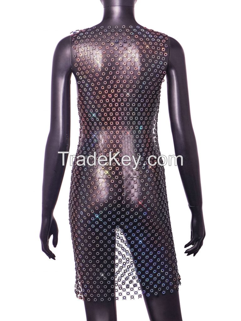 Handmade Sequin Hollow Out Rhinestones Mesh Sexy Party Dress