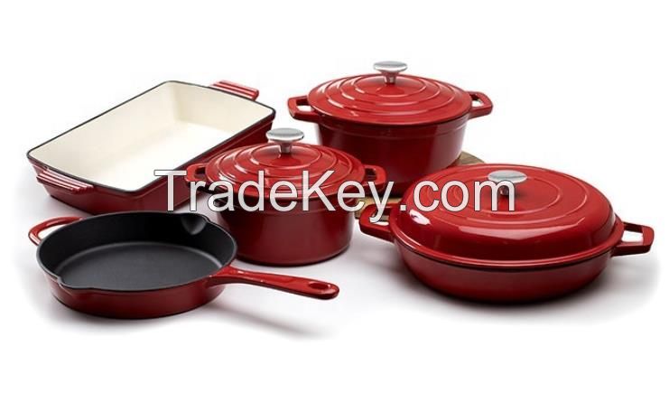 Hot Sale Enamel Coated Cast Iron Kitchenware Cooking Pot Cookware Set