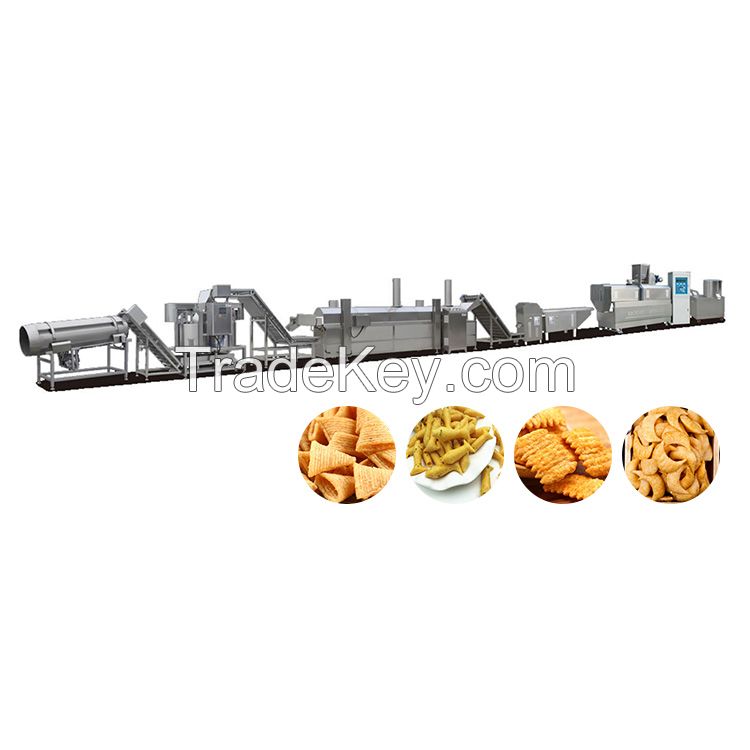 Chinese manufacturer twin screw fried leisure food extruder machine automatic puffed fried snack food production line
