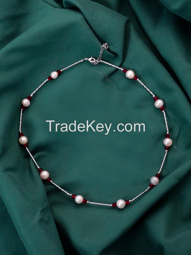 Sterling Silver Necklace With Baroque Pearls Suitable For Men & Women & children Christmas Day