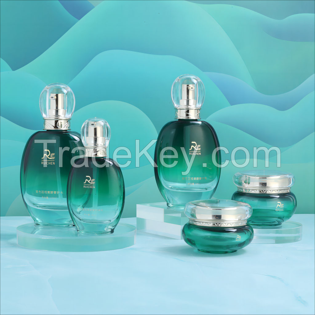 Luxury Green Empty Glass Cosmetic Packaging Cream Jar glass bottle glass jar