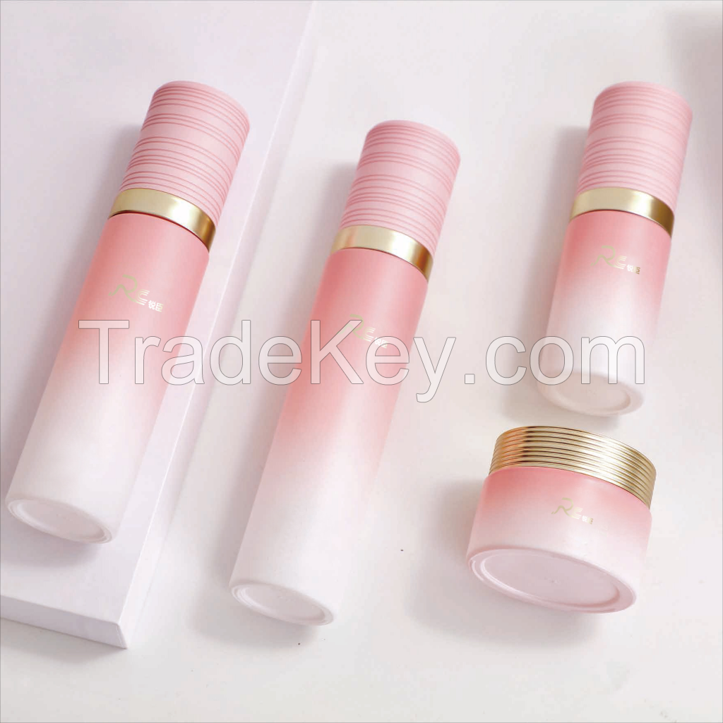 Luxury Pink Empty Glass Cosmetic Packaging Cream Jar glass bottle glass jar