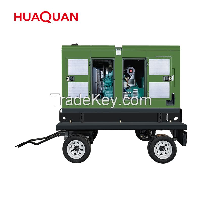 new powered with HUAQUAN engine 50kW 62.5kVA super silent trailer type tra diesel generator set