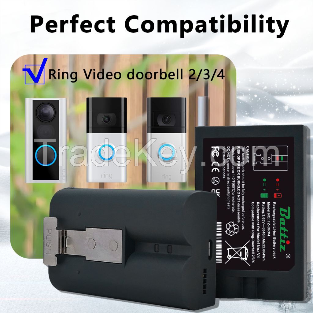 Replacement Ring V4 Battery Compatible with Ring Video Doorbell 4/3/2 Stick Up Cam Battery (2nd and 3rd Gen) 3.65V 6040mAh high Capacity (Not Fit in Ring Dual Charger)