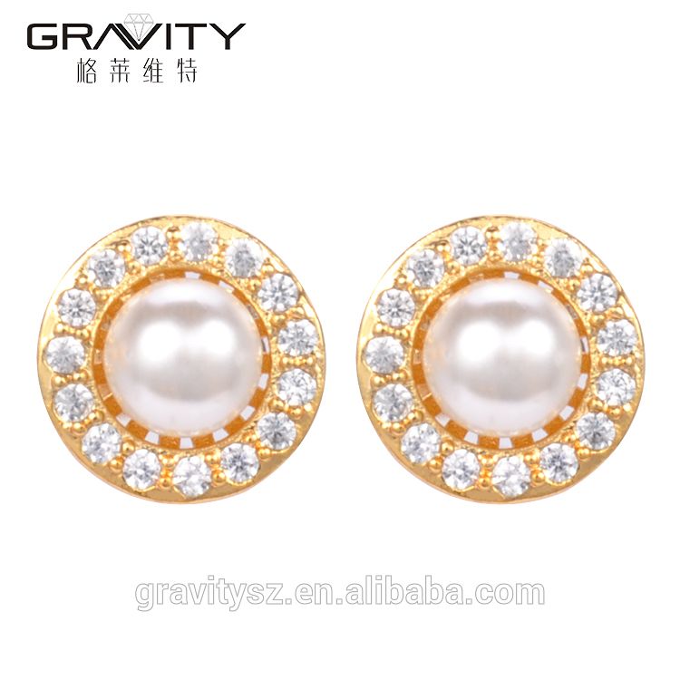 2017 Round Shape Dubai Pearl Earrings tops design  With Gold Plated