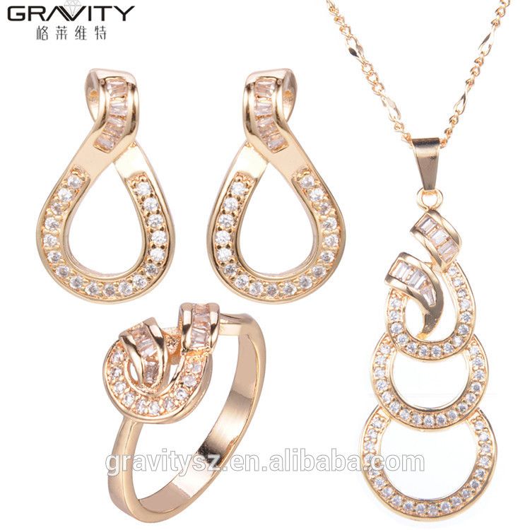 TZXG0112 Gravity stylish real luxury style dubai 18 carat gold plated jewellry sets with zircon