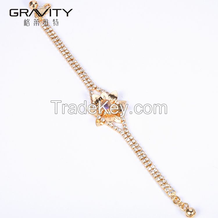 Shenzhen Gravity best selling dubai bow tie and flower shape brass gold plated 18/24k flower bracelet with zircon