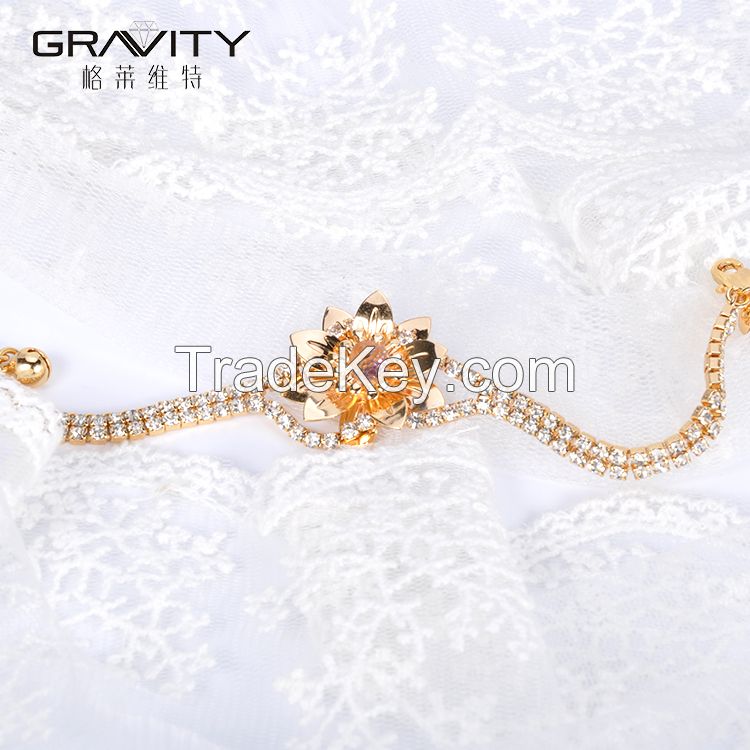 Shenzhen Gravity best selling dubai bow tie and flower shape brass gold plated 18/24k flower bracelet with zircon