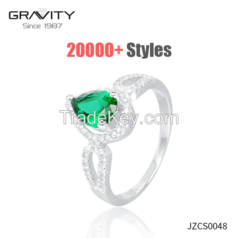 2017 wholesale newest fashion design of  green cubic zirconia rings jewelry, 3 gram 18k white gold plate ring