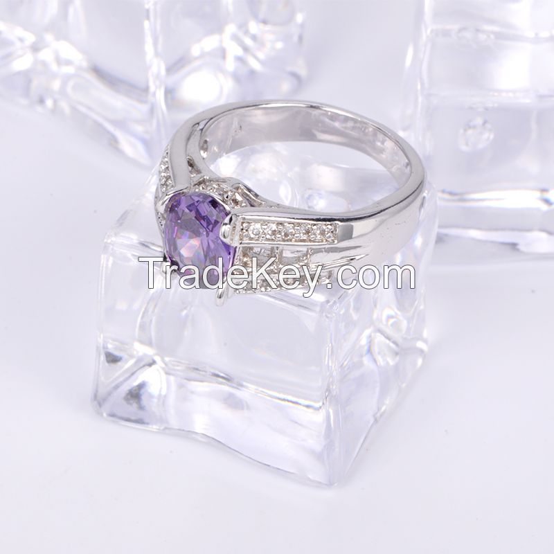 2017 wholesale latest design of  purple cubic zirconia rings jewelry, 18k white gold plate ring