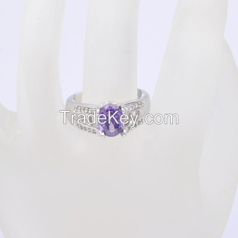 2017 wholesale latest design of  purple cubic zirconia rings jewelry, 18k white gold plate ring