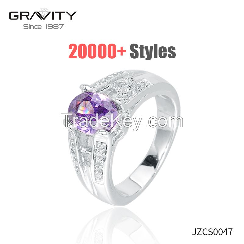 2017 wholesale latest design of  purple cubic zirconia rings jewelry, 18k white gold plate ring