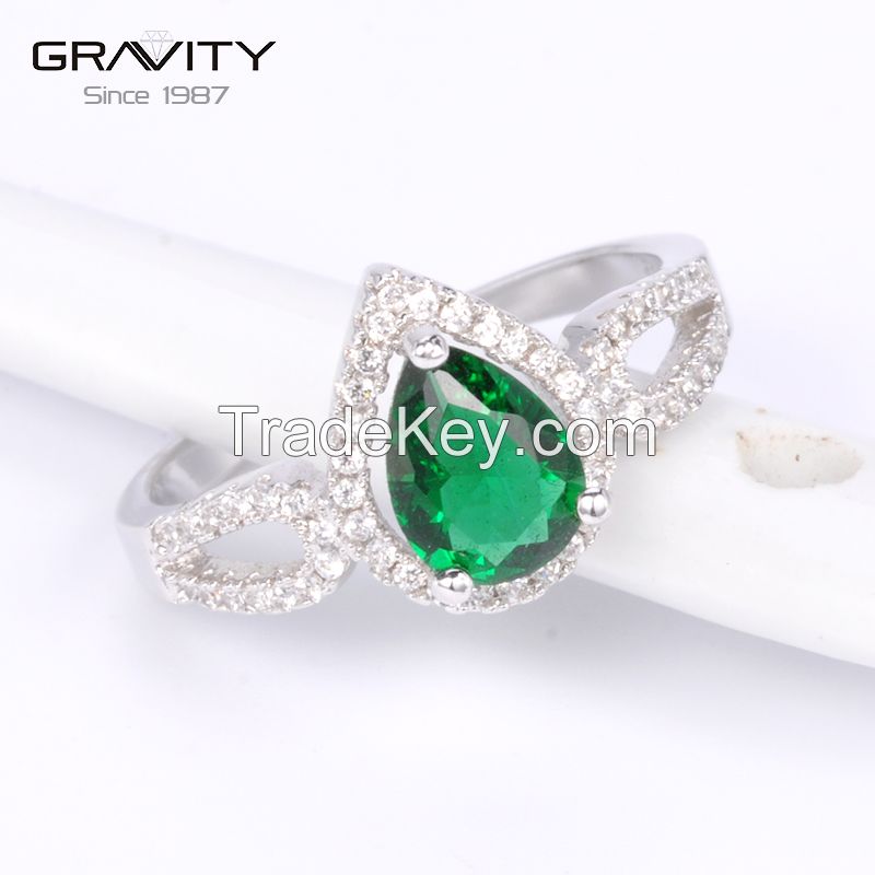 2017 wholesale newest fashion design of  green cubic zirconia rings jewelry, 3 gram 18k white gold plate ring