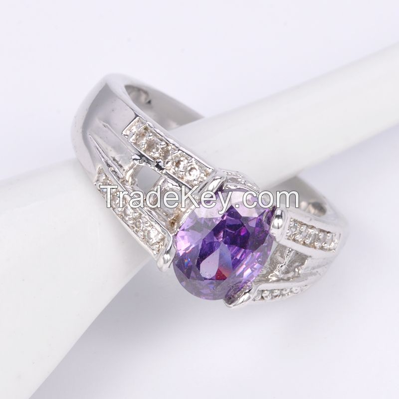 2017 wholesale latest design of  purple cubic zirconia rings jewelry, 18k white gold plate ring