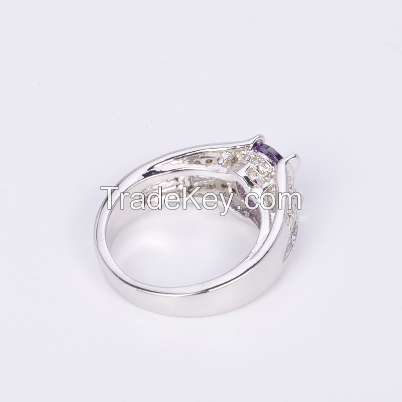 2017 wholesale latest design of  purple cubic zirconia rings jewelry, 18k white gold plate ring