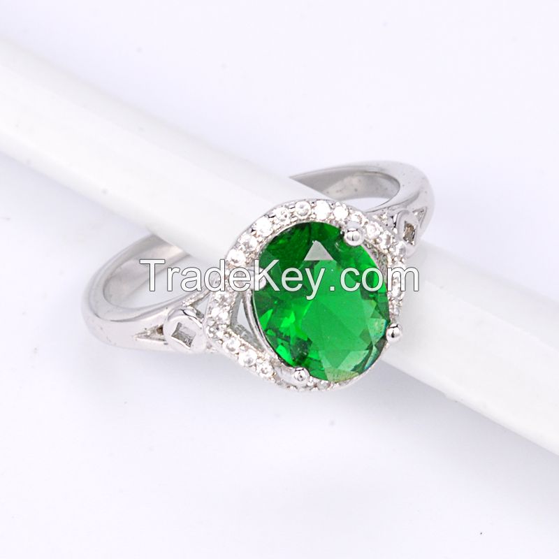 2017 wholesale latest design of  green cubic zirconia rings jewelry, 18k white gold plate ring for women