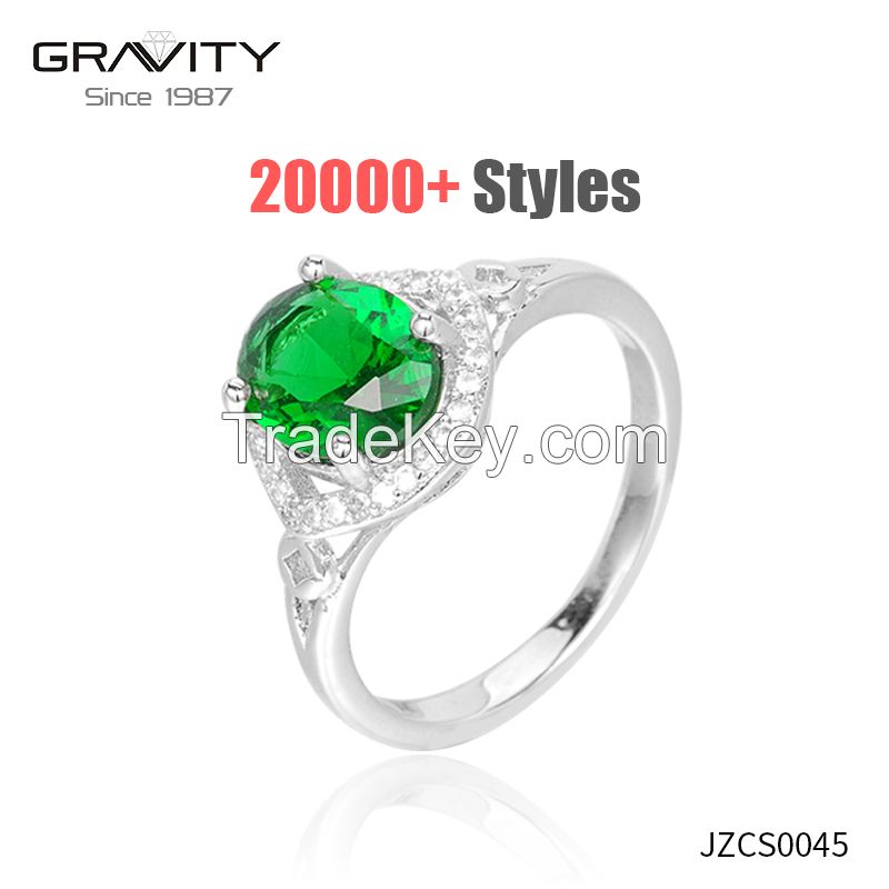 2017 wholesale latest design of  green cubic zirconia rings jewelry, 18k white gold plate ring for women