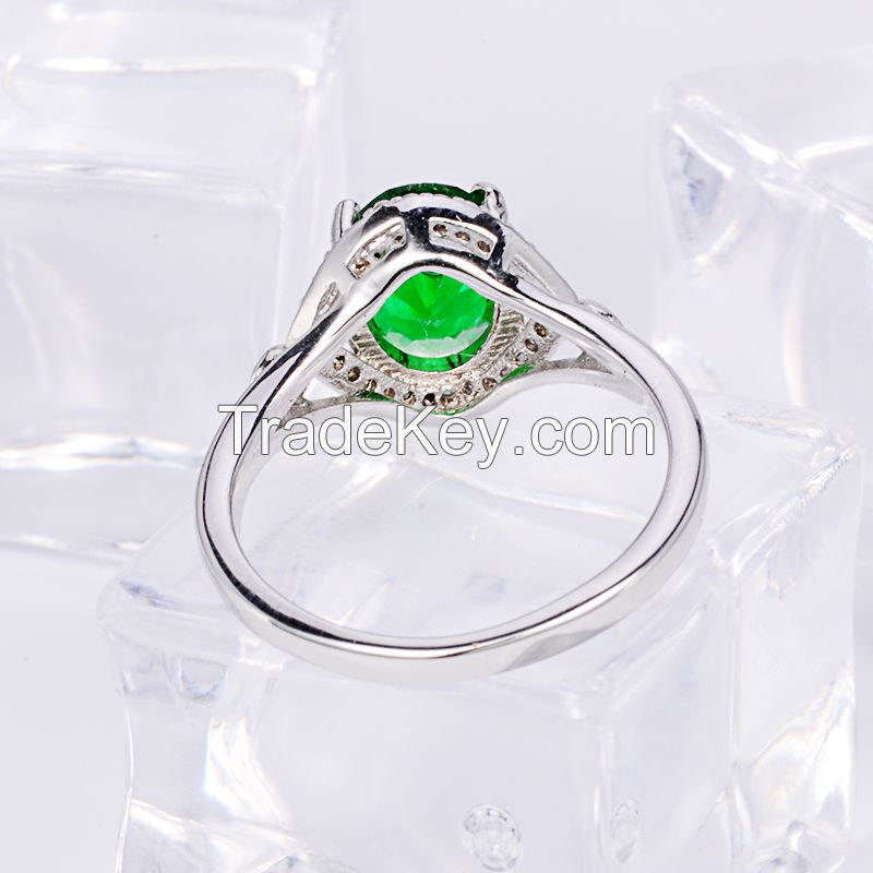 2017 wholesale latest design of  green cubic zirconia rings jewelry, 18k white gold plate ring for women