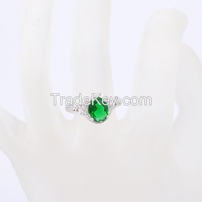 2017 wholesale latest design of  green cubic zirconia rings jewelry, 18k white gold plate ring for women