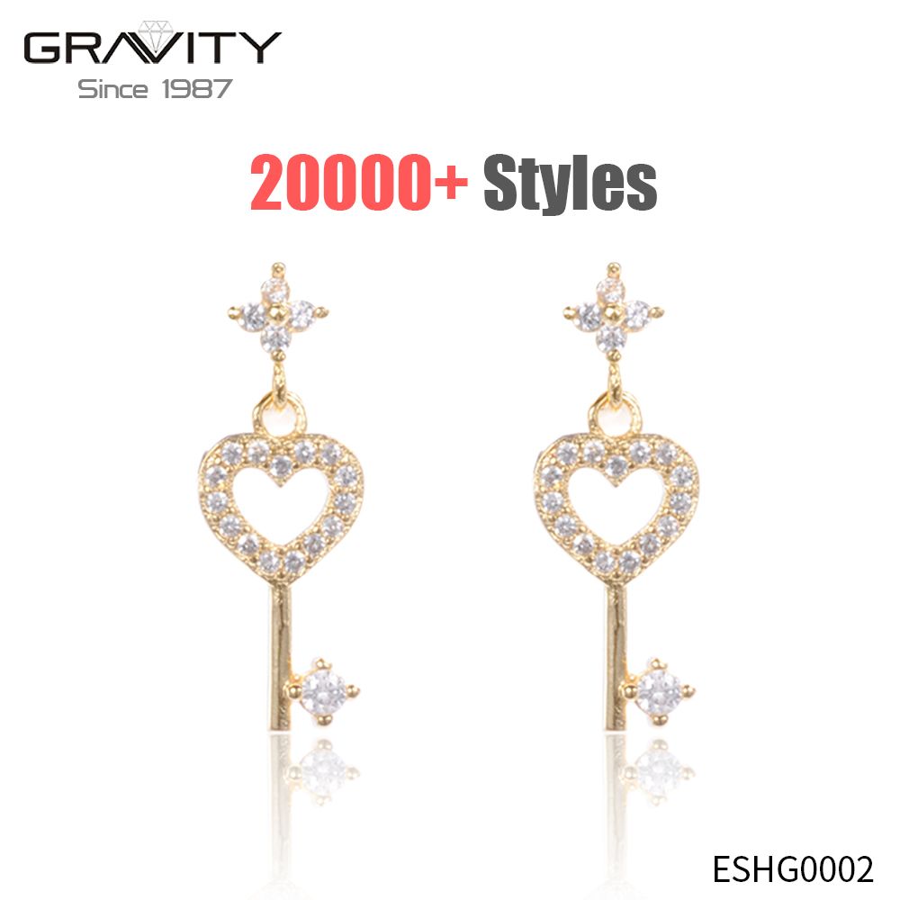 Wholesale latest designs 18k gold plated key shape earrings jewelry latest design of heart fashion pendant earrings for women