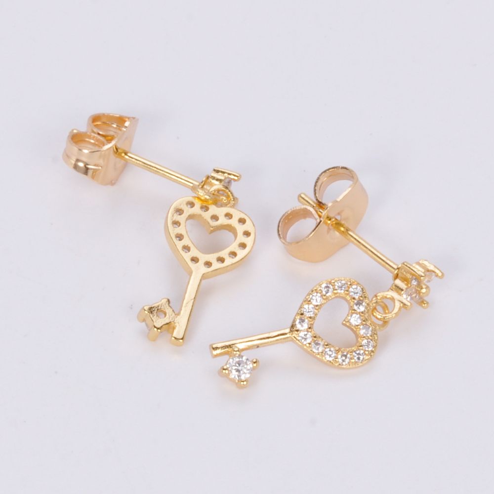 Wholesale latest designs 18k gold plated key shape earrings jewelry latest design of heart fashion pendant earrings for women