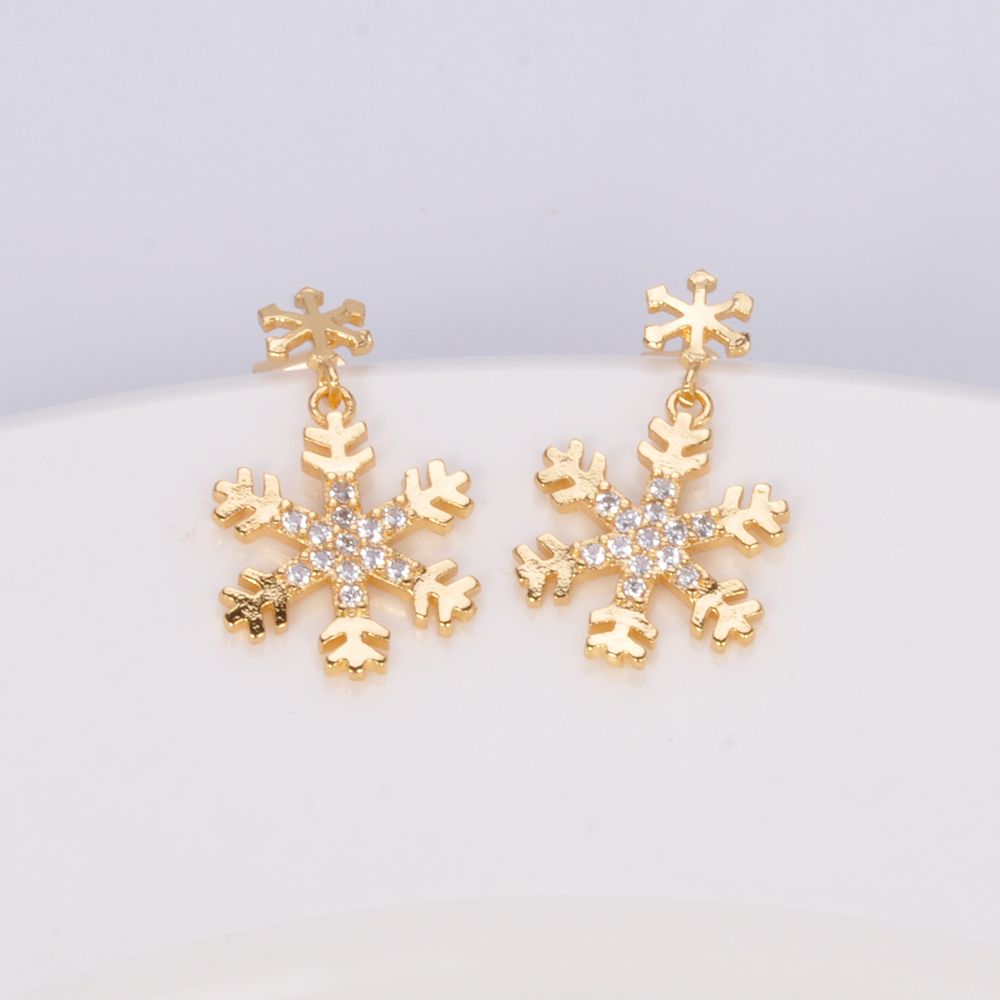 Custom made beautiful designs snow shape 18k gold earrings jewelry set latest design of zircon pendant earrings for women