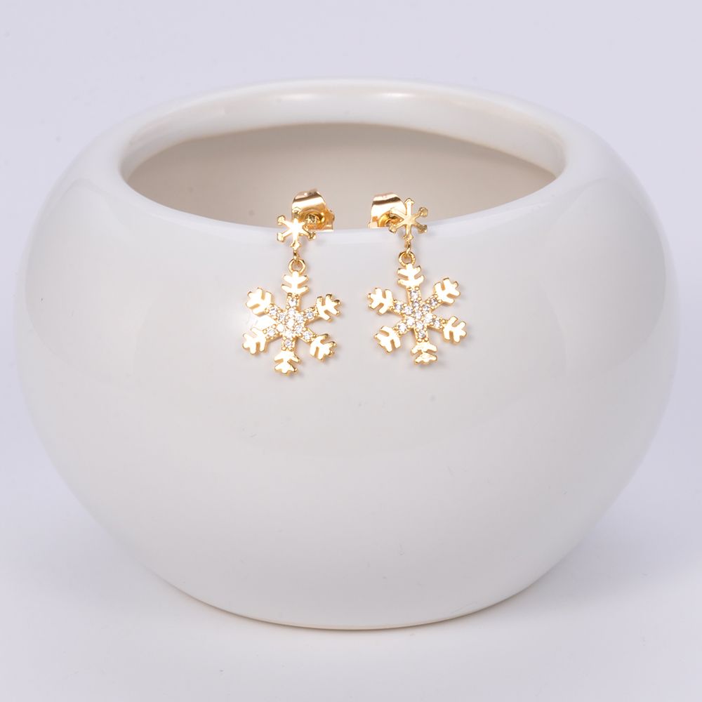 Custom made beautiful designs snow shape 18k gold earrings jewelry set latest design of zircon pendant earrings for women