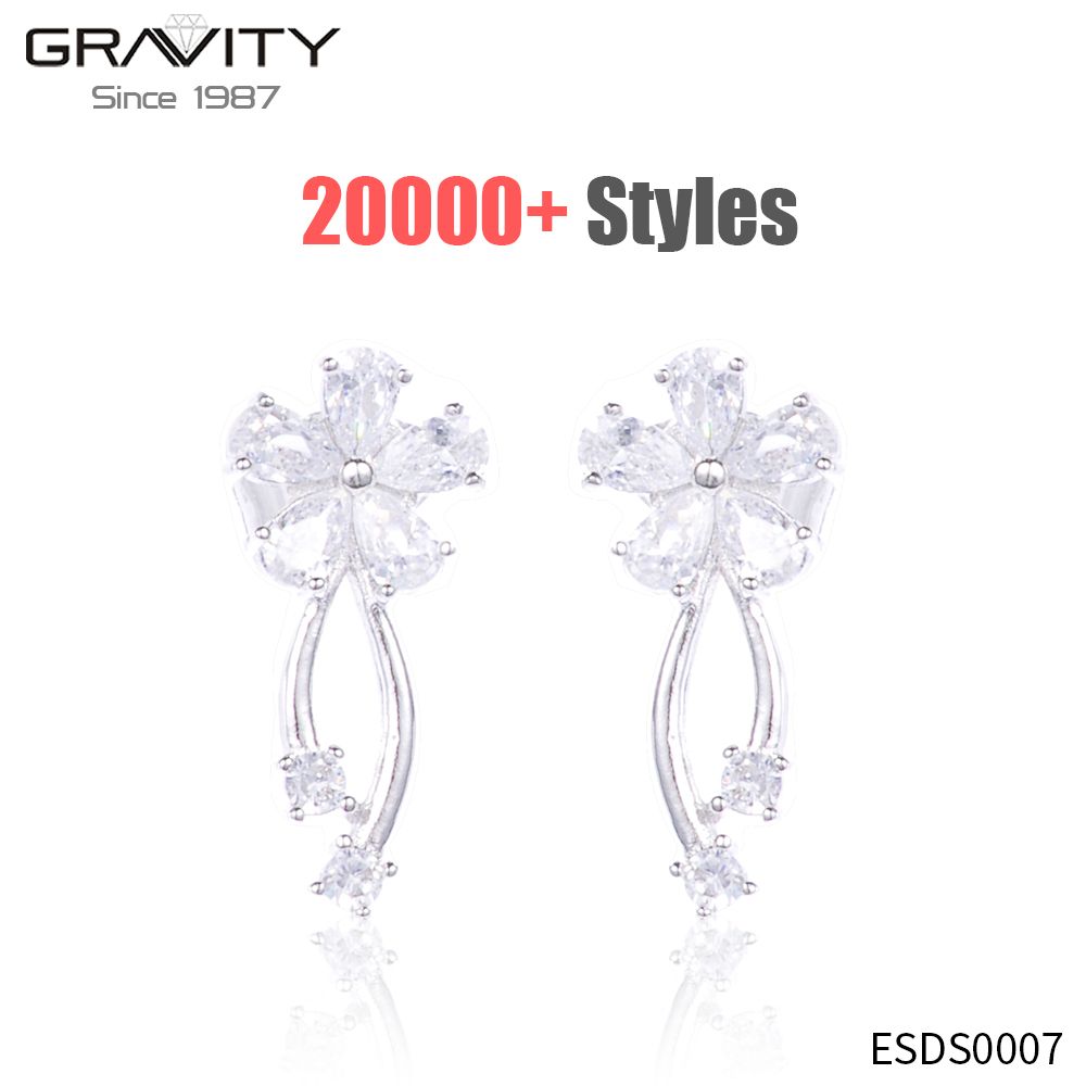 Fashion Jewelry Factory Flower Shape CZ Gemstone 925 Sterling Silver Earrings, Silver Cz Cubic Zirconia Stud Earrings