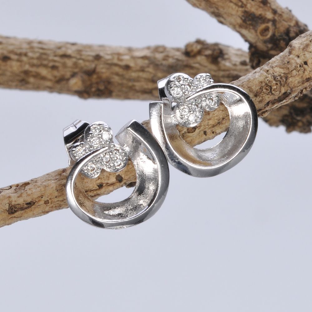 simple unique designs 925 silver stud earring for girl AAA+ zircon white gold plated stud earring jewelry