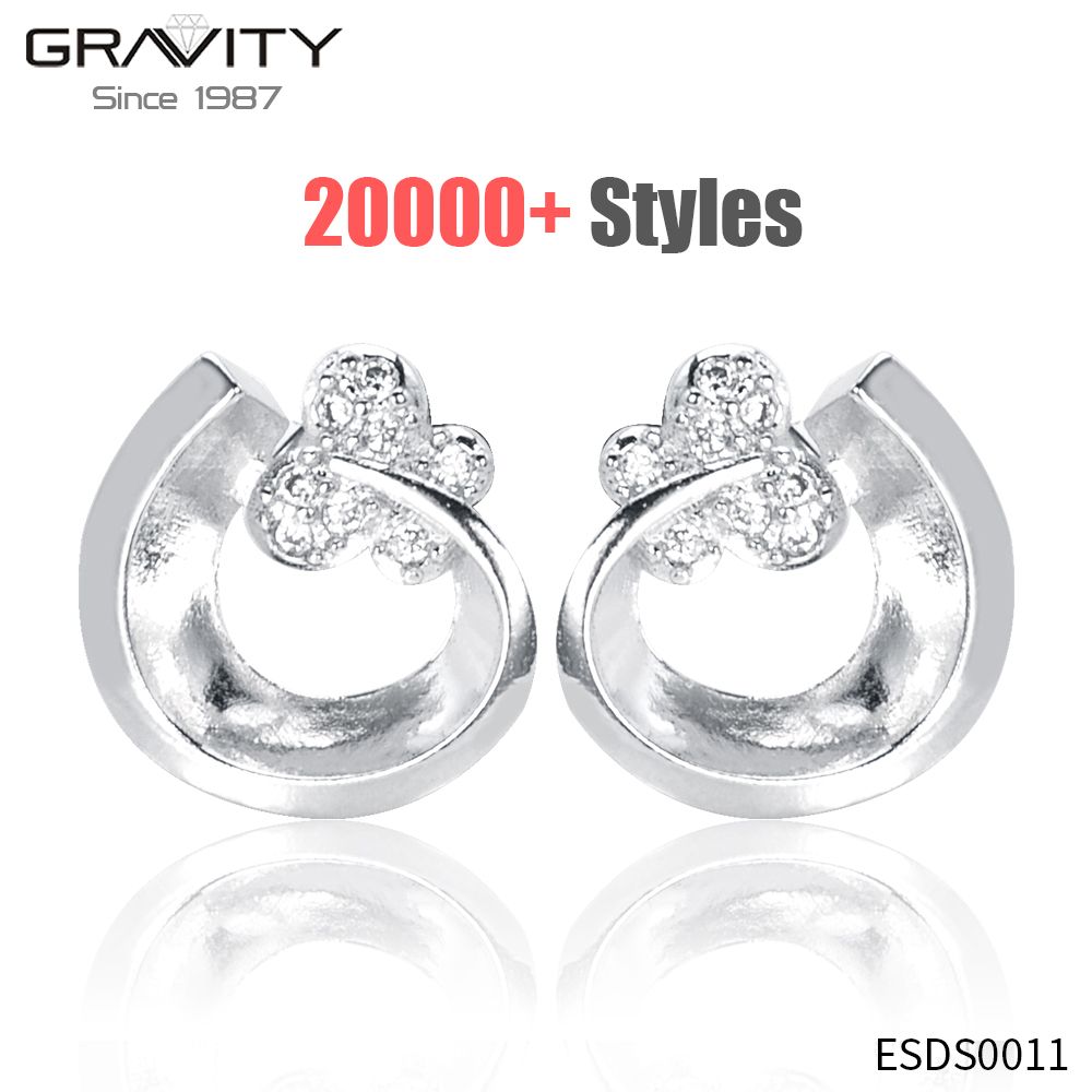 simple unique designs 925 silver stud earring for girl AAA+ zircon white gold plated stud earring jewelry