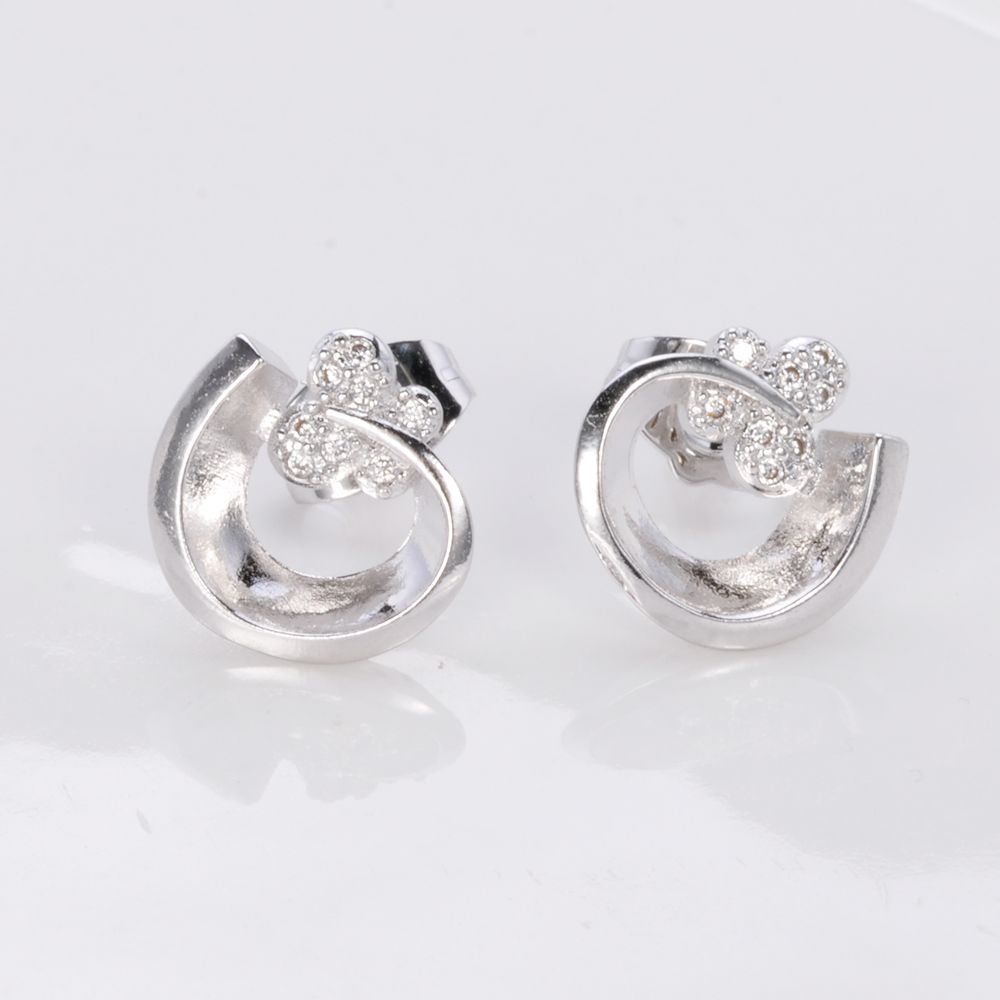 simple unique designs 925 silver stud earring for girl AAA+ zircon white gold plated stud earring jewelry