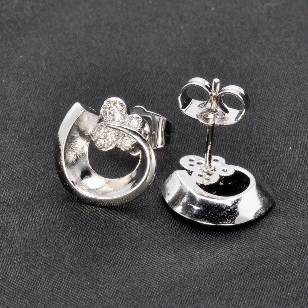 simple unique designs 925 silver stud earring for girl AAA+ zircon white gold plated stud earring jewelry