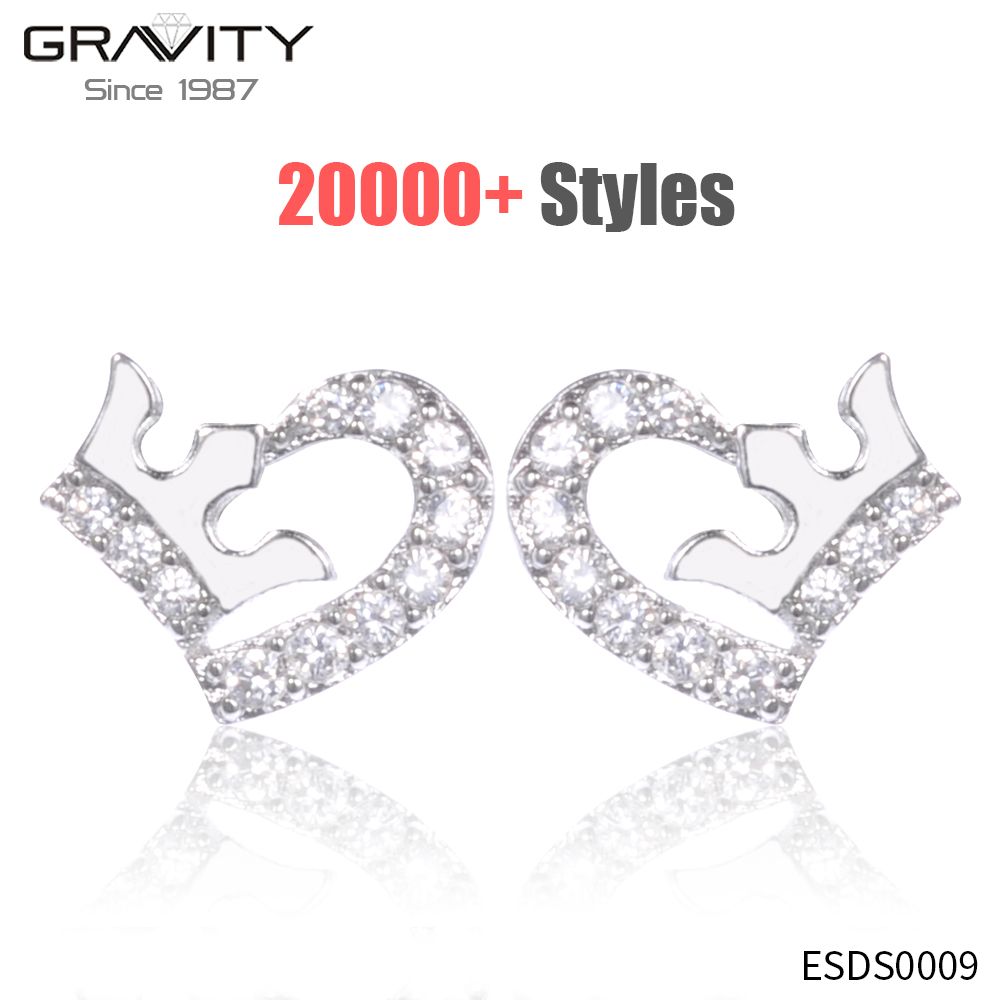 New love heart shape designs for girls diamond korean 18K 24K white gold plated jewelry earrings