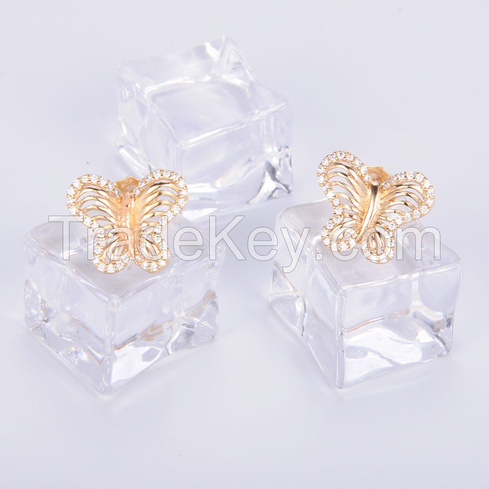 Newest fashion costume American wedding butterfly necklace and earring 18k gold plated body jewelry sets