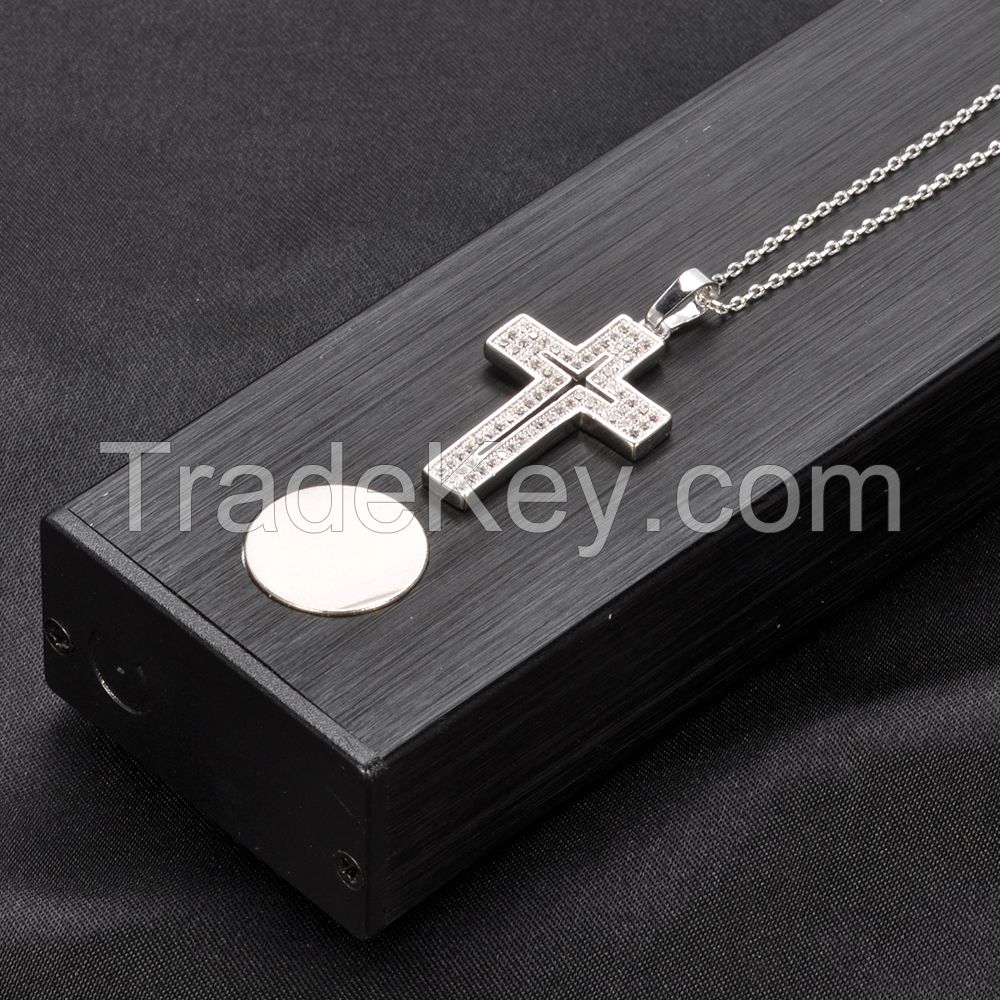 Fashion turkish personalized korean for men pendant cubic zirconia short chain sterling pure 925 silver cross jewelery necklace