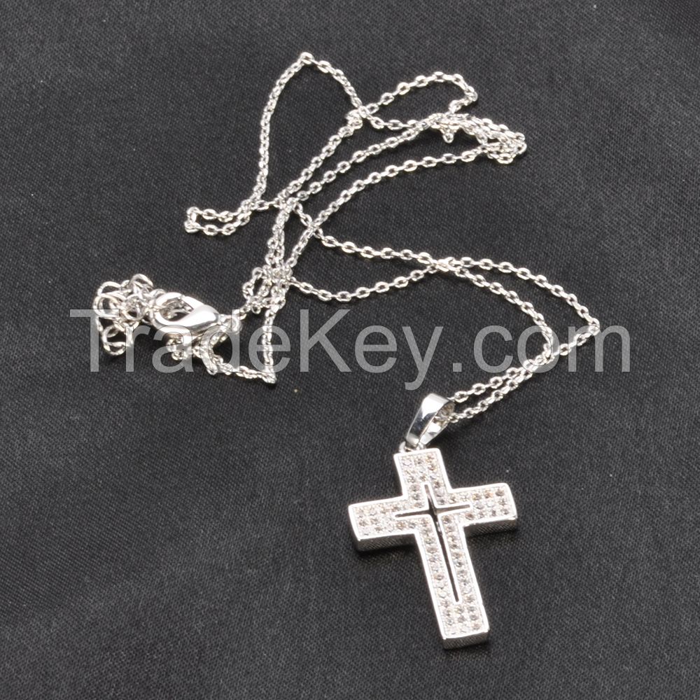 Fashion turkish personalized korean for men pendant cubic zirconia short chain sterling pure 925 silver cross jewelery necklace