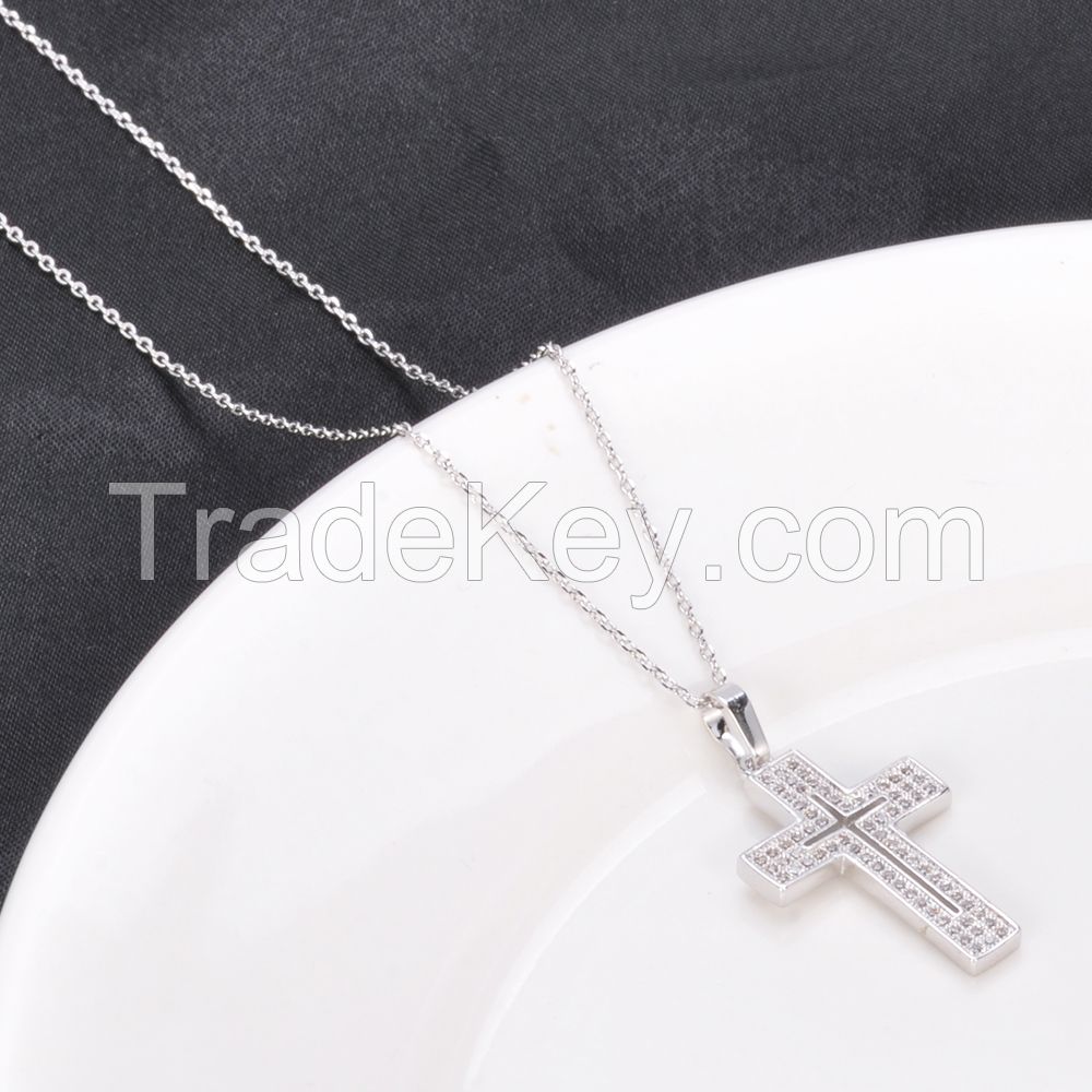 Fashion turkish personalized korean for men pendant cubic zirconia short chain sterling pure 925 silver cross jewelery necklace