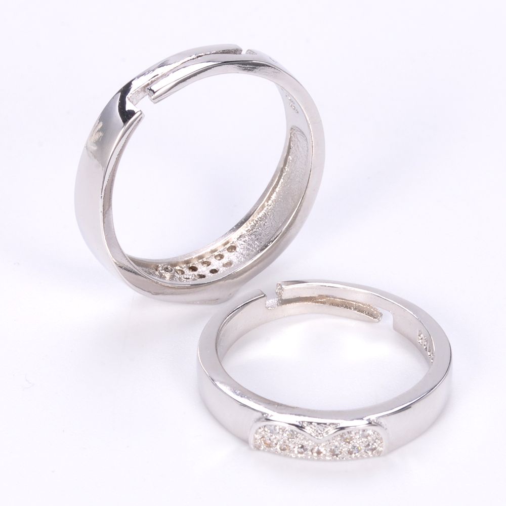 Newest unique design customized 18k white gold plated 925 silver couple heart diamond engagement american wedding jewelry rings 