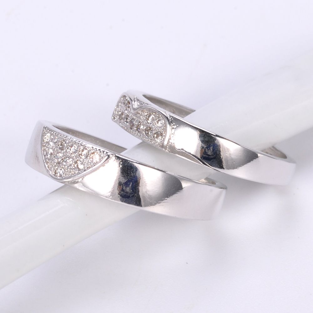 Newest unique design customized 18k white gold plated 925 silver couple heart diamond engagement american wedding jewelry rings 